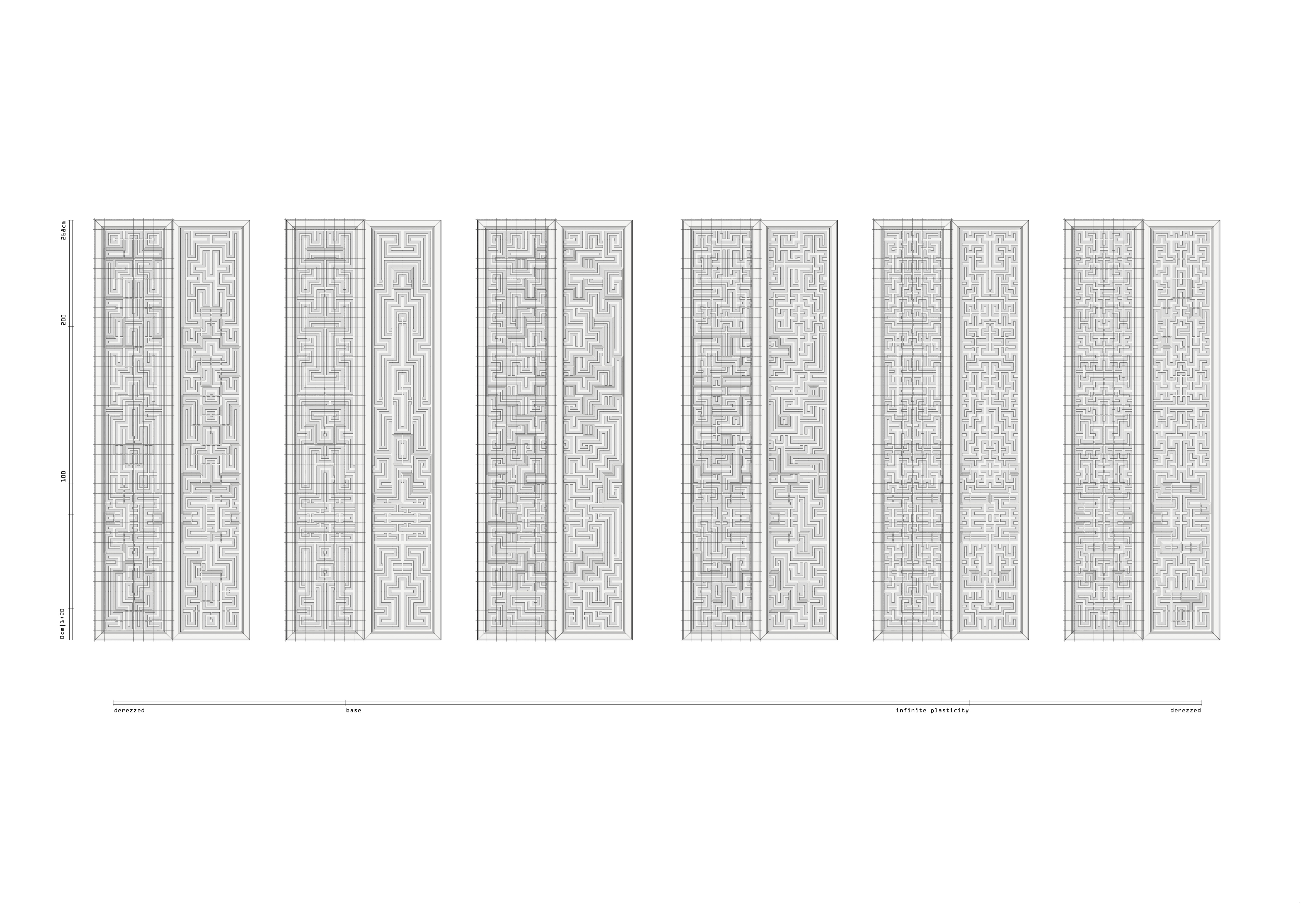 Six Panel Skew Instances Generated by Varying Cell Typology Weights, Plasticité+, An Implementation of Artificial Intelligence for the Design, Visualization and Digital Fabrication of a Referential Façade of Historical Chinese Art and Architecture, J.Travis Bennett Russett