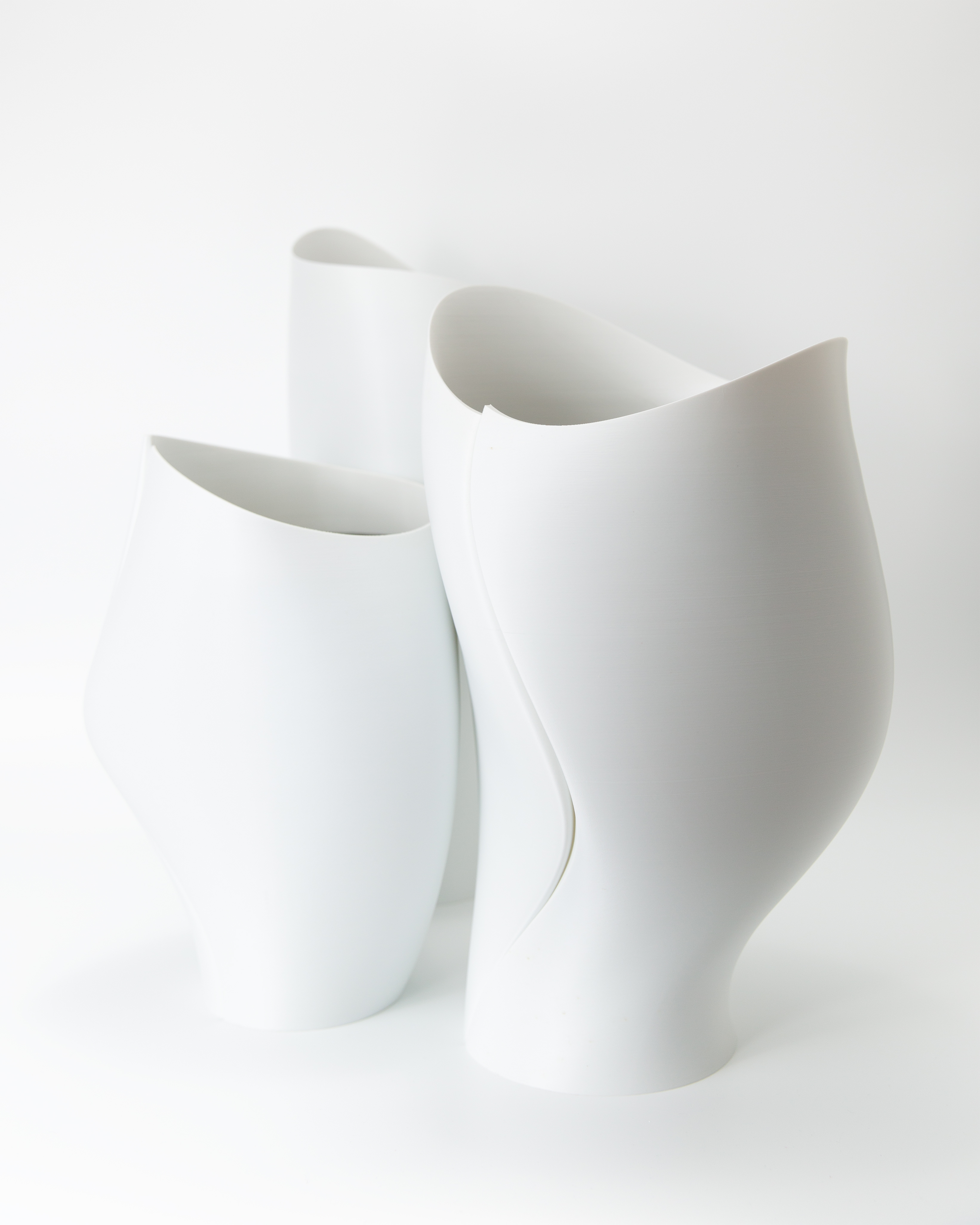 Photograph of Three Waste Bins Designed for an Architect's Wife with Recyclable Waste Bin in the Foreground, 3-D Printed Prototypes, Wet, Dry & Recycle β, A Preview of New Work Currently in Development: Three Waste Bins, J.Travis Bennett Russett
